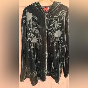 Johnny Was Forest Green Velvet Embroidered Hoodie